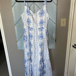 Delicate Feelings Blue Toile Midi Dress